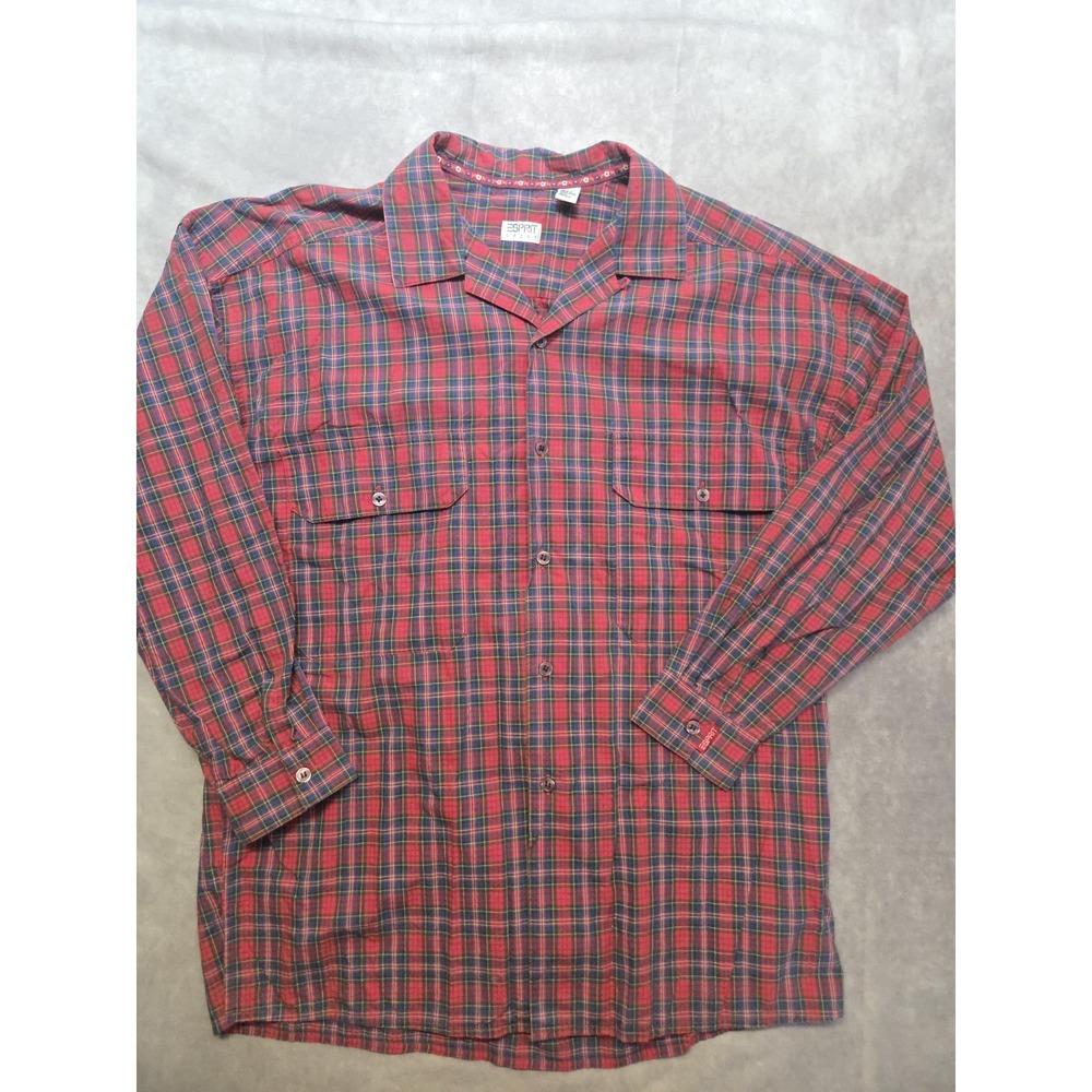 Vintage Esprit Sport Shirt Womens M Red Plaid Button Down 90s Classic  Preppy